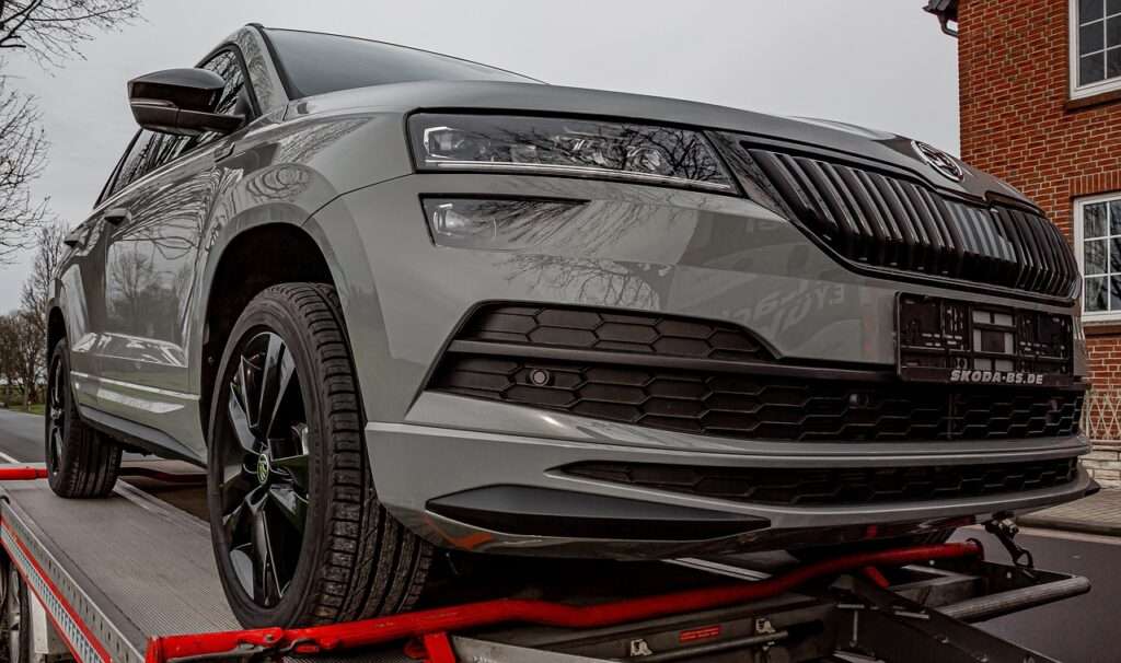 skoda, karoq, car wallpapers, automobile, suv, gray, car, car trailer, rims, new car, all terrain vehicle, transport, vehicle